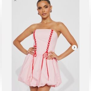 Fashion Nova Strapless Pink Dress with Red Details